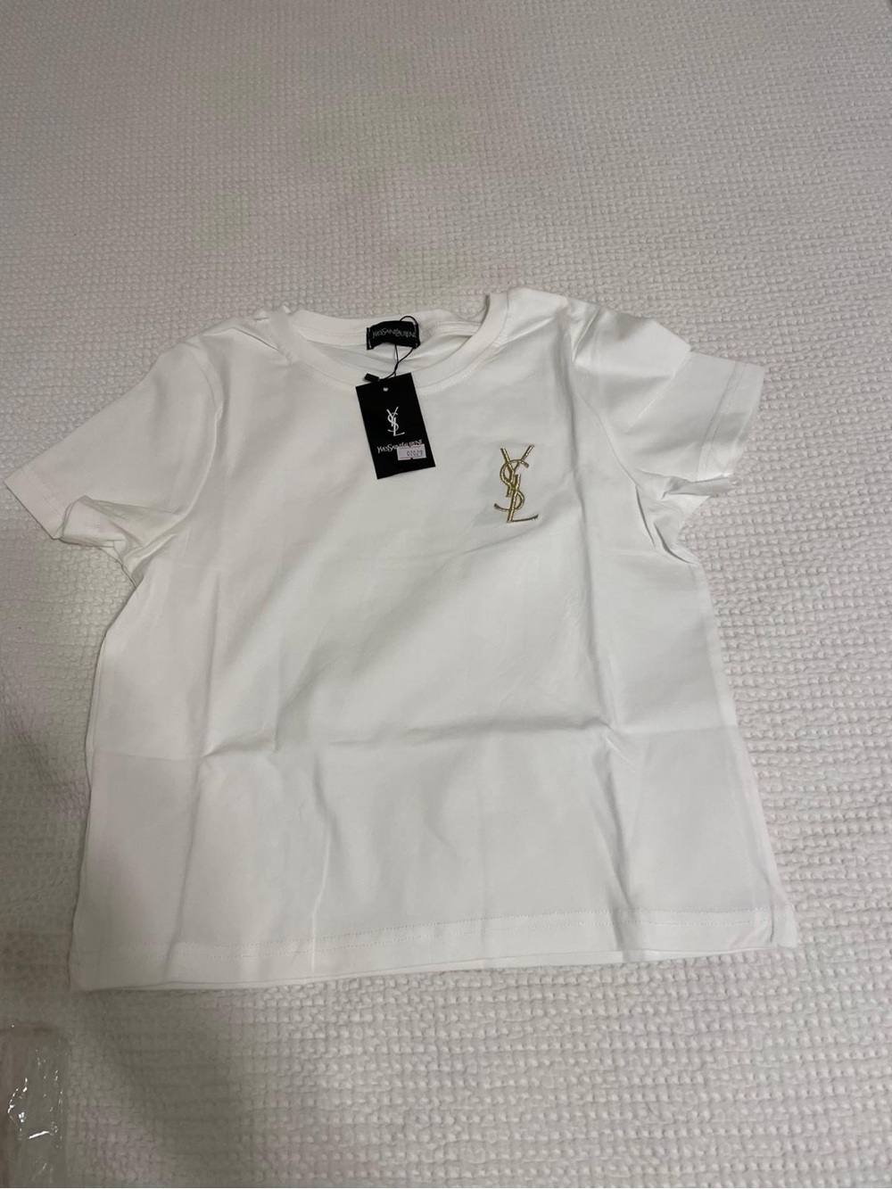 Saint Laurent White T-Shirt with Gold YSL Crest